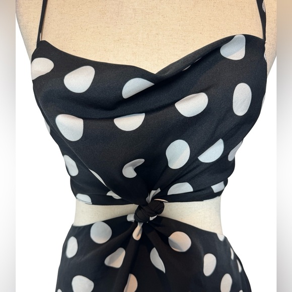Vici Black Dress with White Polka Dots and Front Cutout - Picture 8 of 15